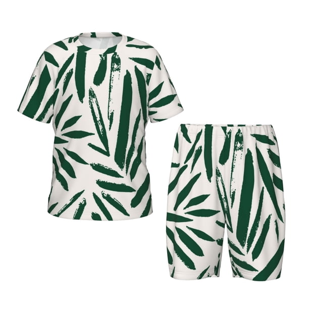 Balery Palm Branch With Leaves Conjunto de Pijama Infantil de Manga Corta con Estampado – Ropa de Dormir de Algodón Suave-Medium