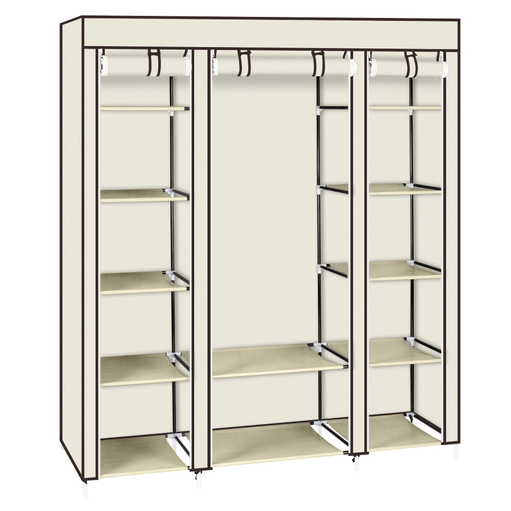 69" Clothes Closet Wardrobe Storage Organizer with Non-Woven Fabric, Beige