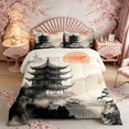 thumbnail image 2 of Manfei Ink Sunset Temple Queen Comforter Set for Girls Women, Bird Landscape Bedding Comforter Set, Black Beige Orange, Black Reversible 3-Piece, 1 Comforter and 2 Pillowcases, 2 of 6