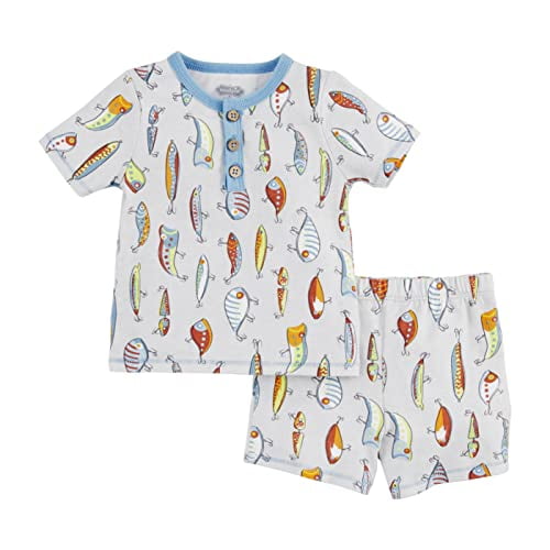 Mud Pie boys Short Sleeves Mud Pie Fishing Lure Pajama Set Gray 4 Toddler,  Fishing Lure, 4T US 