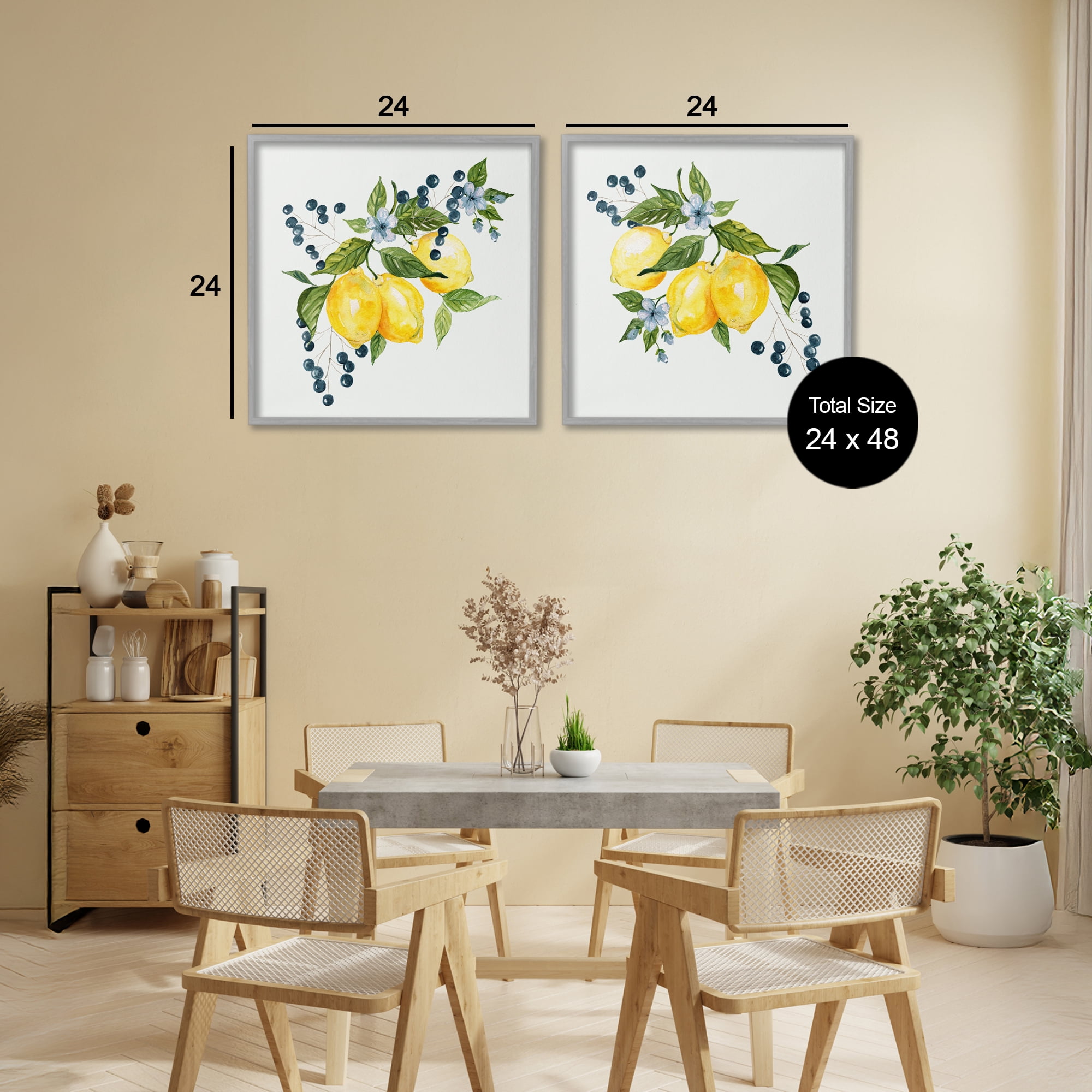 Stupell Industries Citrus & Berries Cluster 2 Piece Gray Framed Giclee Art Set, design by Livi Finn