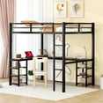 thumbnail image 2 of Full Loft Bed with Desk, UHOMEPRO Modern Metal Loft Bed with 6 Storage Shelves, Heavy Duty Loft Bed Full Size with Ladder and Safety Guard Rails, Long L-shaped Desk, Black, 2 of 13