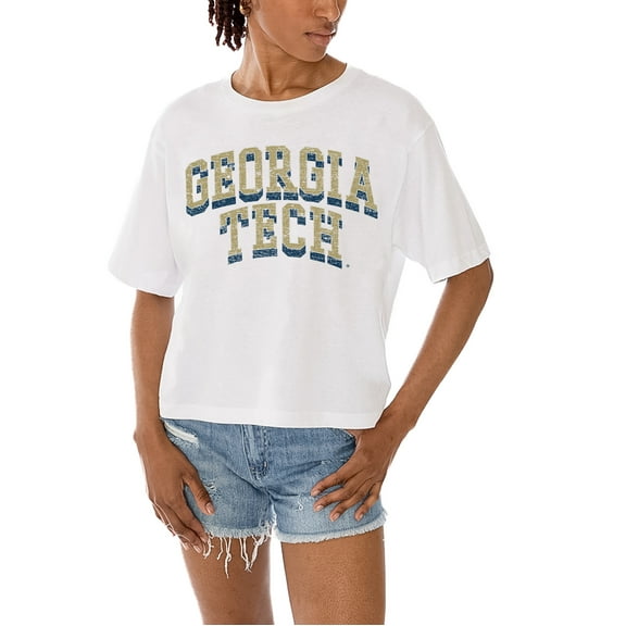 Women's Gameday Couture White Georgia Tech Yellow Jackets Claim To Fame Boxy Cropped T-Shirt