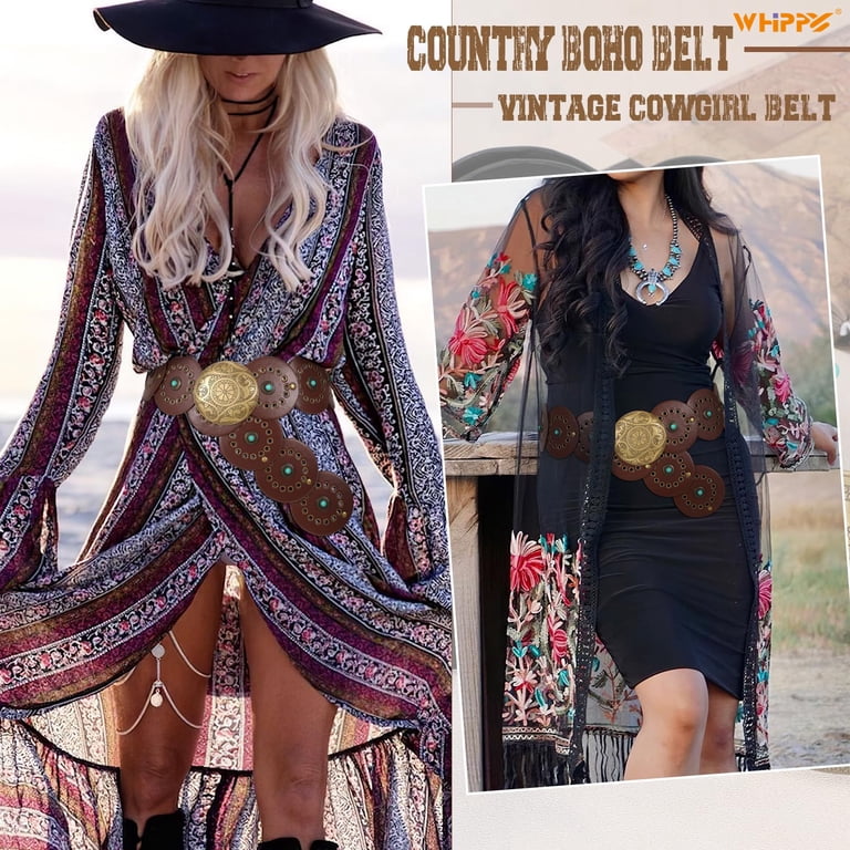 Women\'s Faux Leather Wide Waist Belt Boho Cowboy Western Style Topbuti Wide Disc Belt for Women Cowboy Vintage Western  main image 4