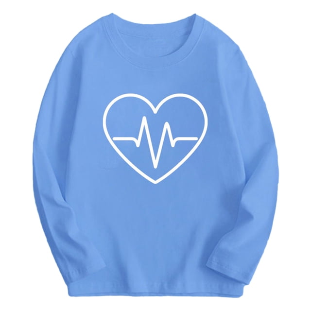 Chemises pour Garçons Ados Bleues Imprimées à Manches Longues T-Shirts à Col Rond pour Garçons Hauts d'Automne Tees T-Shirt en Coton Chemises pour Garçons de Plus de 15 Ans