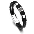 thumbnail image 1 of Pulsera de cuero para hombre con cierre magnético de acero inoxidable negro, 1 of 5