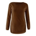 thumbnail image 2 of Dyfzdhu Fuzzy Tops for Women Plus Size Solid Long Sleeve Loose Thermal Fleece Crewneck Sweatshirts Brown, 2 of 5