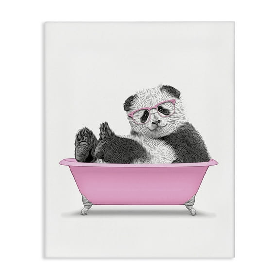 Stupell Industries Pink Hip Panda in Bath Bath & Laundry Painting Wrapped Canvas Art Print Wall Art, 16 x 20
