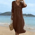thumbnail image 6 of LYXSSBYX Women's Summer Hollow Eyelet V-Neck Midi Dress, 3/4 Sleeve Loose Flowy Casual Vacation Midi Dress for Wedding Guest Daily Beach, 6 of 8