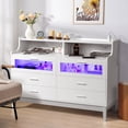 thumbnail image 5 of Zimtown 6 Drawer Double Dresser for Bedroom with Charging Station, Wide Chest of Drawers with LED Light, Traditional Bedroom Furniture, White, 5 of 10