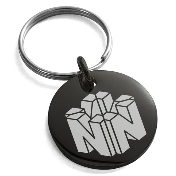 Stainless Steel Letter N Initial 3D Cube Box Monogram Engraved Small Medallion Circle Charm Keychain Keyring