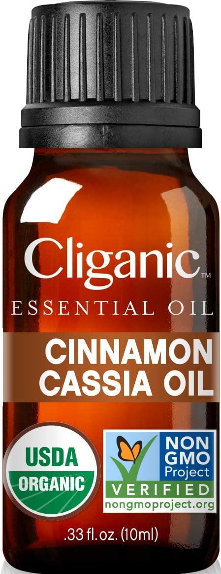 Cliganic USDA Organic Cinnamon CASSIA Essential Oil, 100% Pure Natural Undiluted, Therapeutic Grade for Aromatherapy (10ml) | Premium Certified Organic | Cliganic 90 Days Warranty