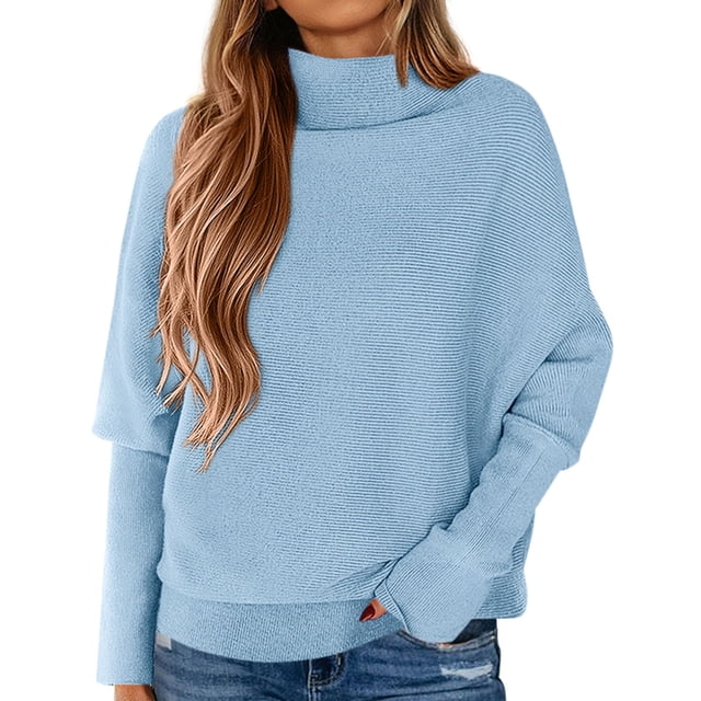 Suéter PRETTYGARDEN 2025 Cuello Alto Manga Murciélago Azul M
