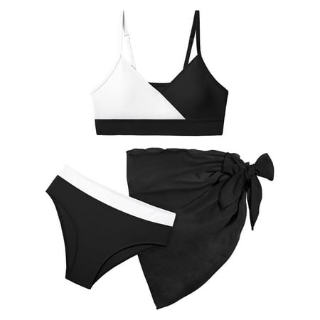Girls Bathing Suits Size 14-16 Cute Tie Dye Bathing Suits Oversized Loose Bikini Bathing Suit with Drawstring Cover Up for Summer Vacation B-Black 12Y(11-12 Years)
