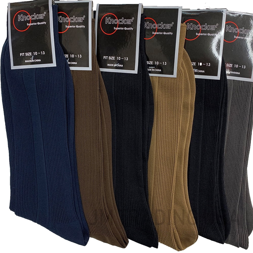6 PAIRS!! Knocker Quality Men's Solid BLACK Dress Socks 10-13