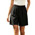 thumbnail image 2 of IUYRTFE Women High Waist Cotton Linen Shorts with Pockets Relaxed Fit Straight Leg Summer Casual Bottoms, 2 of 7