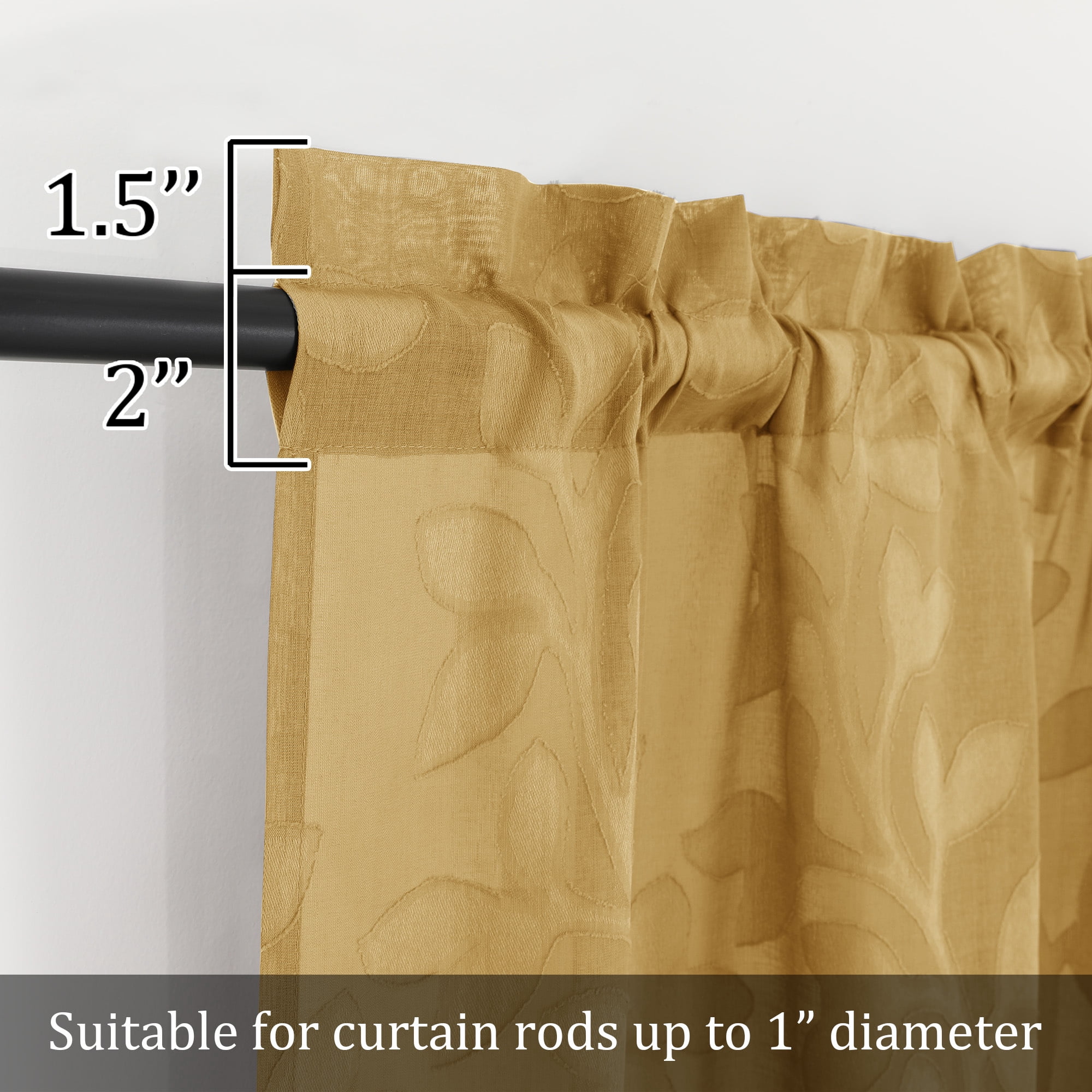 OVZME Darla Short Gold Sheer Curtains 36 Inch Length 2 Panels, Light Filtering Soft Small Window Curtains with Rod Pocket, Textured Farmhouse Curtains for Bedroom Living Room, Each 42Wx36L Inch