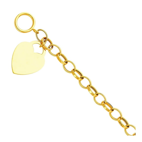 Wellingsale 14k Yellow Gold Polished Engravable Heart Tag Link Rolo Bracelet - 7.5"