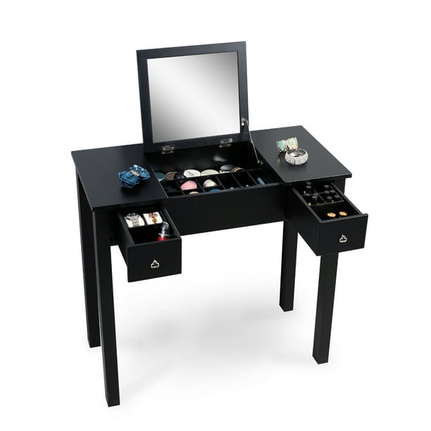 Organizedlife Black Mirror Makeup Desk Vanity Table with Accessories