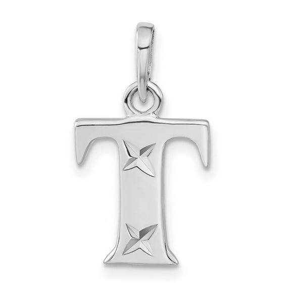 Sterling Silver Polished Diamond-cut Initial T Pendant, Pendants for Necklace