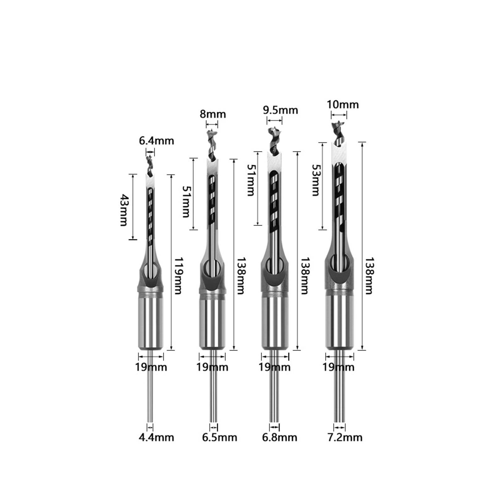 Square Hole Drill Bits for Wood, 4-Piece Mortising Chisel Set, High Carbon Steel Woodworking Tools for Furniture Making