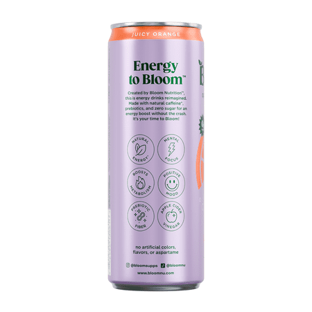 BLOOM NUTRITION SPARKLING ENERGY DRINK, JUICY ORANGE, 12 FL OZ SINGLE CAN