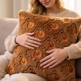 thumbnail image 6 of Halloween Decorations, Fuzzy White Ghost Halloween Pillow Cover with Jack O Lantern Embroidery, 18X18 Pillow Cover No Stuffing Included, Cozy Halloween Bedding Decorative Throw, 6 of 7