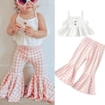 thumbnail image 2 of Mercatoo Toddler Girls Sleeveless Stripe Sling Tops + Plaid Printed Bell Bottoms Outfits Baby Girls Summer Beach Casual Set, 2 of 7