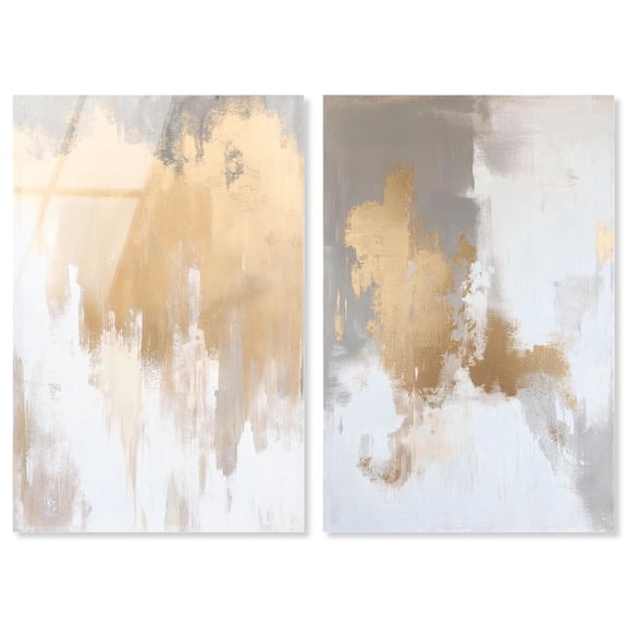 Golden Tranquility Abstract Pair 2 Panel Set Acrylic Print Wall Art by Art Remedy, Ready to Hang, 10 x 15