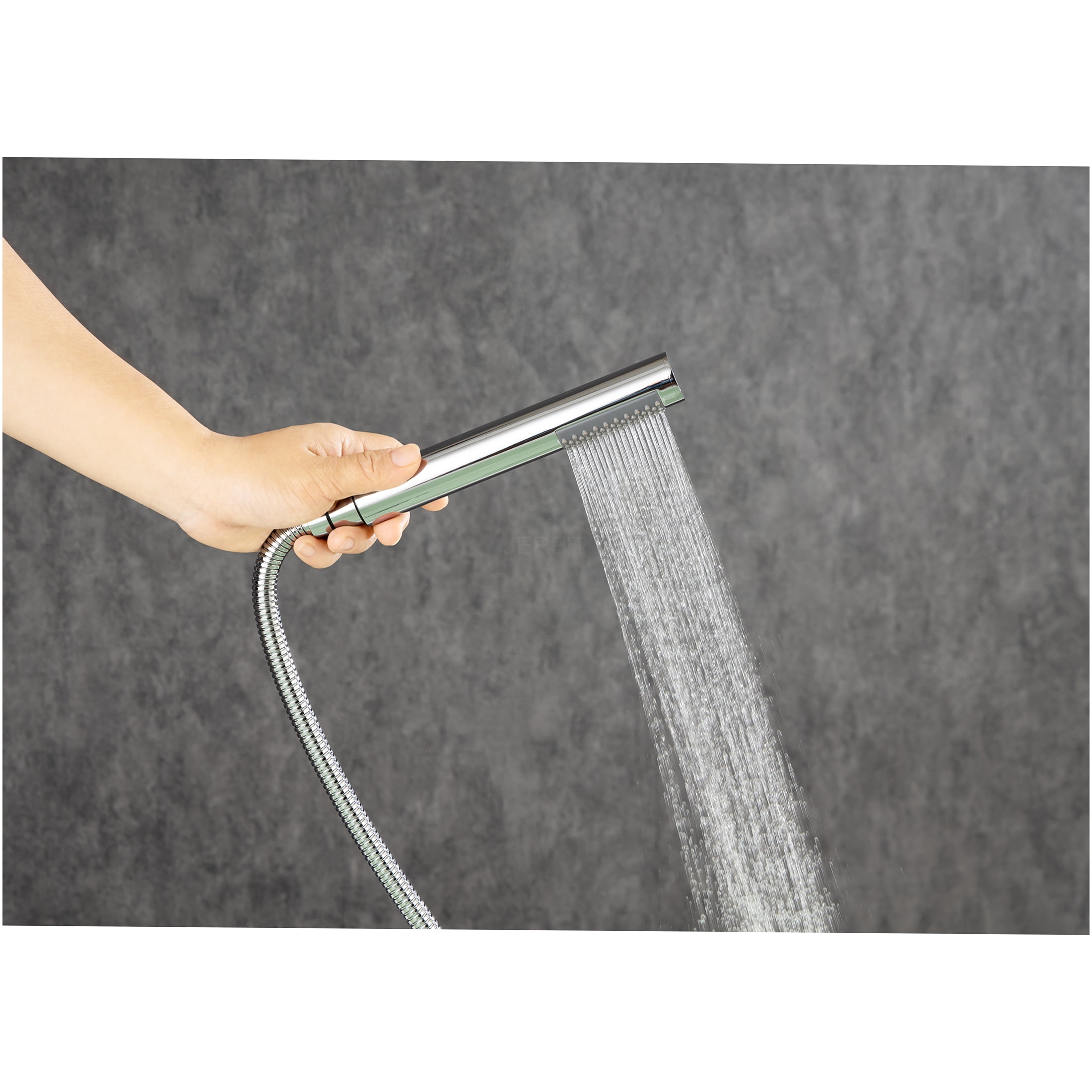 JERFIT Floor Mounted Tub Faucet with Hand Shower, Single Handle Freestanding Bathtub Filler in Chrome, Brushed Nickel Finish