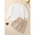thumbnail image 2 of Bagilaanoe 2Pcs Little Girls Fall Clothes Long Sleeve Cable Knit Sweater Tops + Plaid Mini Skirt 3T 4T 5T 6T 7T 8T Kids Casual Skirt Set, 2 of 8