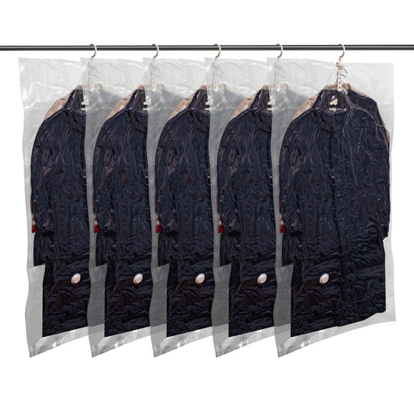 Bolsas Colgantes de Almacenamiento Al Vacío, Bolsas Colgantes de Ahorro de Espacio para Ropa, Trajes, Abrigos, Vestidos, Chaquetas, Bolsas de Vacío Reutilizables y Comprimidas, Organizadores de Armario, Bolsa Largo de 5 (53.1x27.6in)