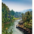 thumbnail image 3 of East Duvet Cover Set, River Kwai Living House Tropic Thailand Village Attractions Scenery, Decorative 3 Piece Bedding Set with 2 Pillow Shams, King Size, Forest Green Turquoise, by Ambesonne, 3 of 3