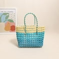 thumbnail image 6 of Colorful hollowed out hand-held woven bag, square large capacity grass woven bag, seaside vacation beach versatile women's bag (pink), 6 of 6