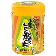 Trident Vibes Sour Patch Kids Sugar Free Gum, Tropical Peach Mango, 40 Regular Size Piece Bottle