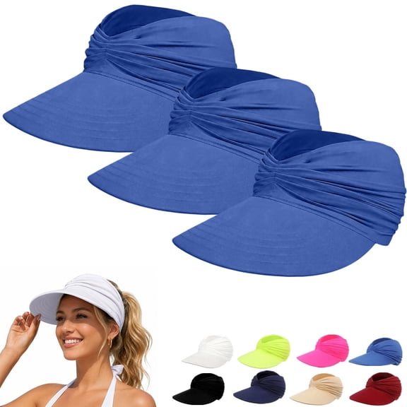 WCJM Women's Summer Sun Visor Hat UPF 50 Wide Brim Lightweight Foldable Ponytail Cap for Beach Outdoor Sports