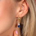 thumbnail image 3 of Gem Stone King 18K Yellow Gold Plated Silver Blue Simulated Sapphire and White Lab Grown Diamond Drop Dangle Earrings for Women (2.77 Cttw, Heart Shape 7MM, Round 4MM), 3 of 4