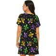thumbnail image 3 of Horeoi Mardi Gras Carnival4 Print Women's Short-sleeved Nightdress Breathable Cotton-like Material Loose A-line Knee-length, 3 of 6