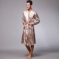 thumbnail image 3 of SWSMCLT Men's Long Sleeve Robe Satin Knee Length Pajamas Pjs Long Summer Luxury Bathrobe Spring Lightweight Cool Umber Small, 3 of 5