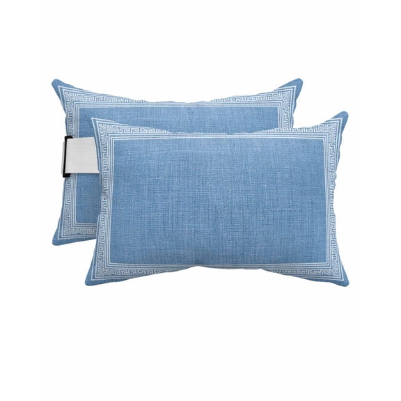 Pack of 2 Outdoor Lumbar Pillow Covers 11x16 Inch, Blue Geometric Waterproof Throw Pillow Covers Set, White Greek Key Design Burlap Modern Art Decorative Cushion Cases for Patio Porch Car