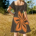 thumbnail image 3 of Retro Orange Tropical Hawaiian Polynesian Flower on Brown Background Sleeveless Dress Women's clothing, 3 of 6