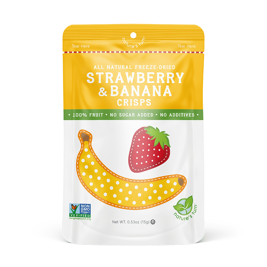 Nature’s Turn Freeze-Dried Strawberry Banana Crisps, No Added Sugar, Healthy Natural Fruit Crisp Snack for School Lunches, 6 Pack (1.2 oz Each)