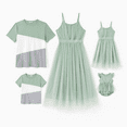 thumbnail image 1 of PatPat Family Matching Color Block Tee or Green Cami Top Spliced Tulle Strap Dress, 1 of 5