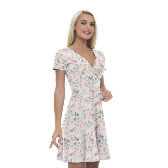 Women’s A Line Pelican Summer Dress, Retro Triangle Arrangement, Cross Wrap V Neck, 6 Sizes, by Ambesonne