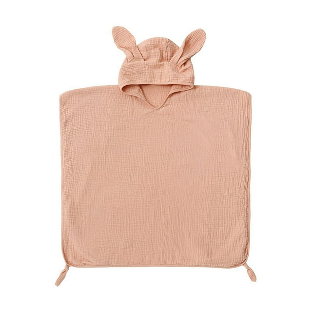 Toalla con capucha para bebé, de algodón puro, 4 capas, absorbente de agua, toalla de baño para niños, orejas de conejo rosa polvoriento