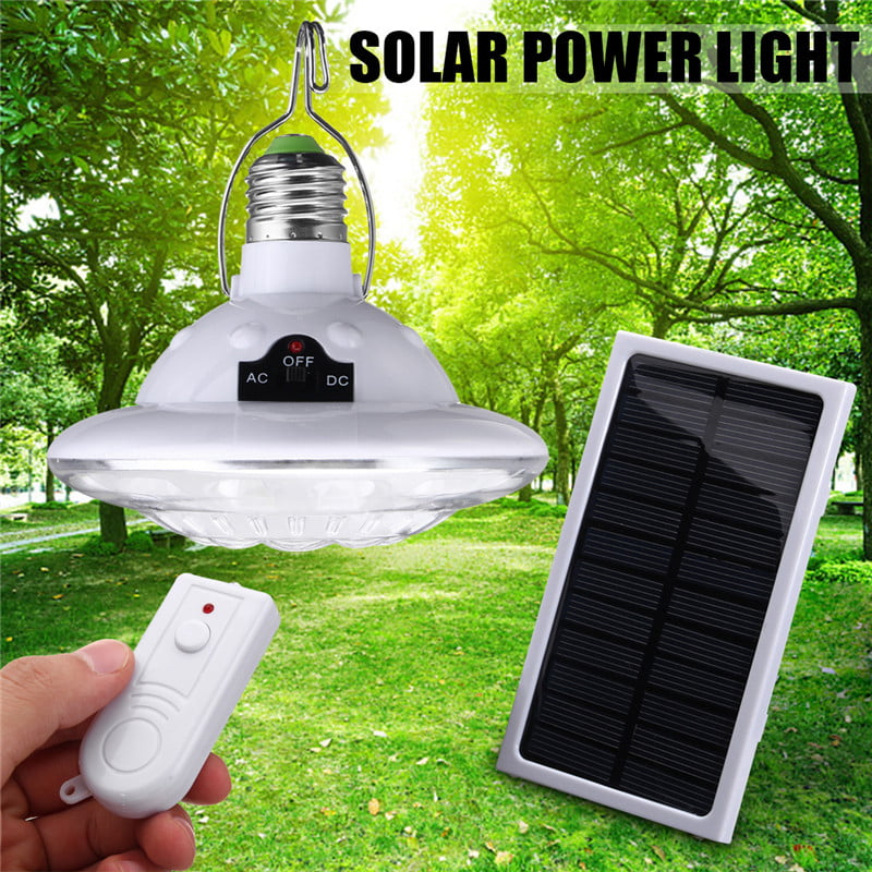 100W Solar Powered Shed Light Bulb LED Remote Hanging Tent Lamp Mains Charger 
