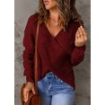 thumbnail image 3 of Asyoly Women Sexy Cross Wrap Sweaters V Neck Long Sleeve Solid Color Asymmetric Hem Backless Knitted Pullover Elegant Jumper Tops, 3 of 6