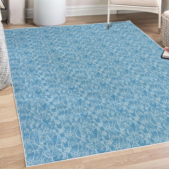 Vintage Decorative Rug, Lace Pattern Backdrop with Floral Composition Victorian Inspirations Wedding, Quality Carpet for Bedroom Dorm and Living Room, 6 Sizes, Sky Blue, by Ambesonne