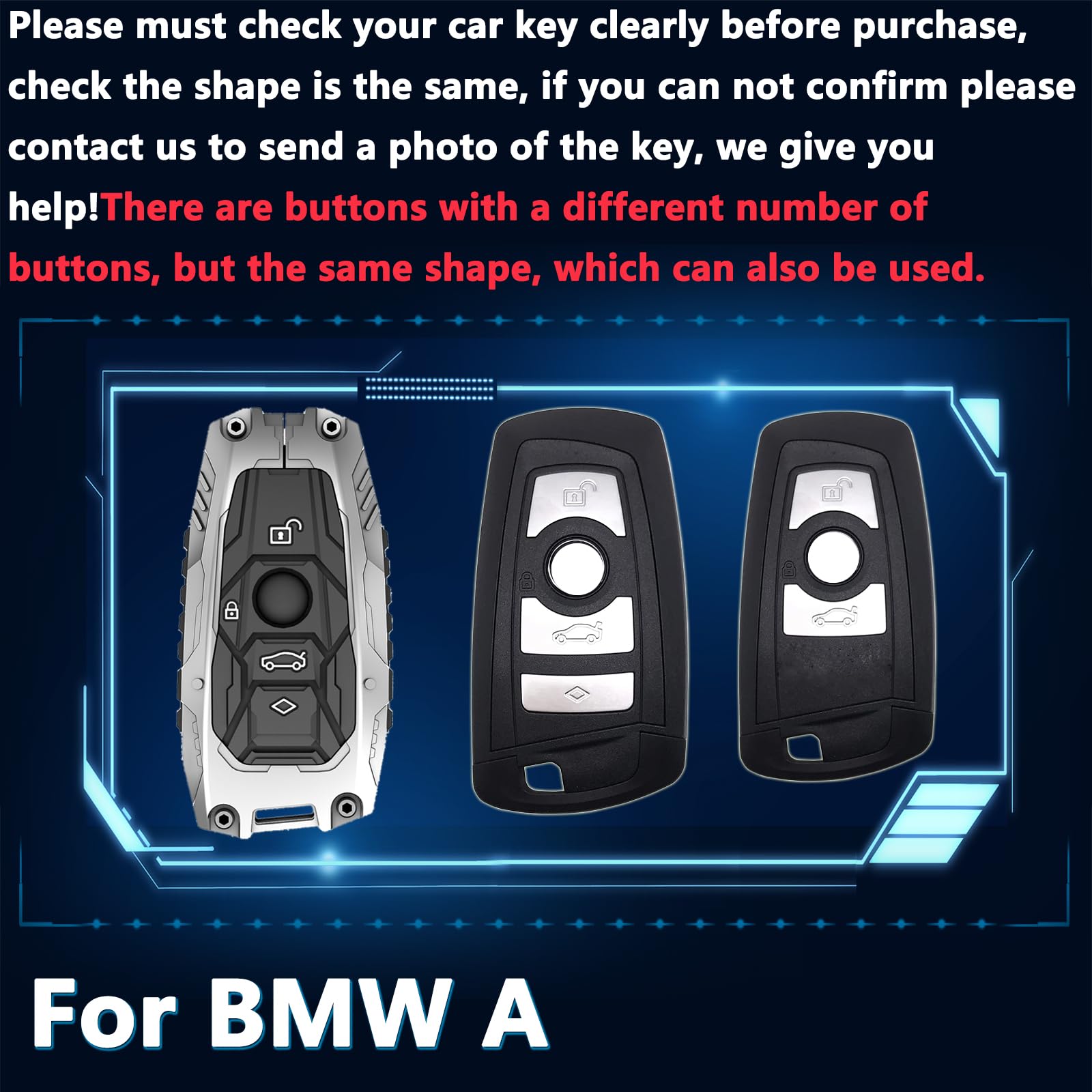 Heavy Duty Key Fob Cover for Ford F150 F250 Explorer Escape Edge, Shockproof Key Case Protector with 3/4/5 Buttons, Anti-Scratch Rubber Keychain