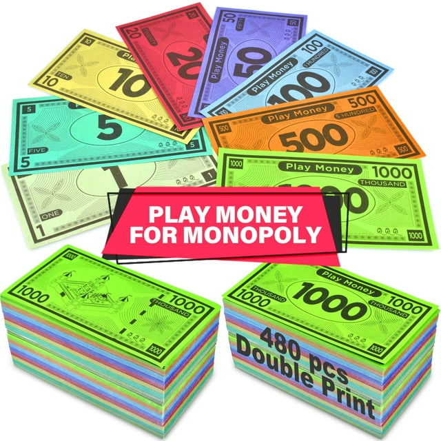 Juego de mesa Play Money Queensell Monopoly, 480 unidades con 8 Denom.